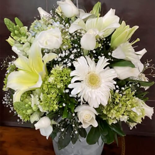 Arreglo blanco en cristal